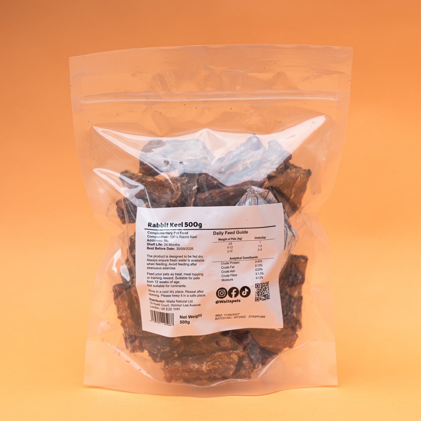 Waita Air Dried Rabbit Keel 500g