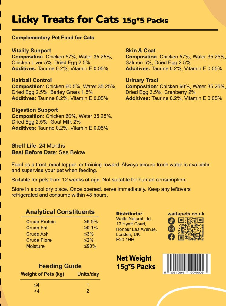 🐱 Waita Cat Licky Treats (Chicken & Superfoods) (5*15g)