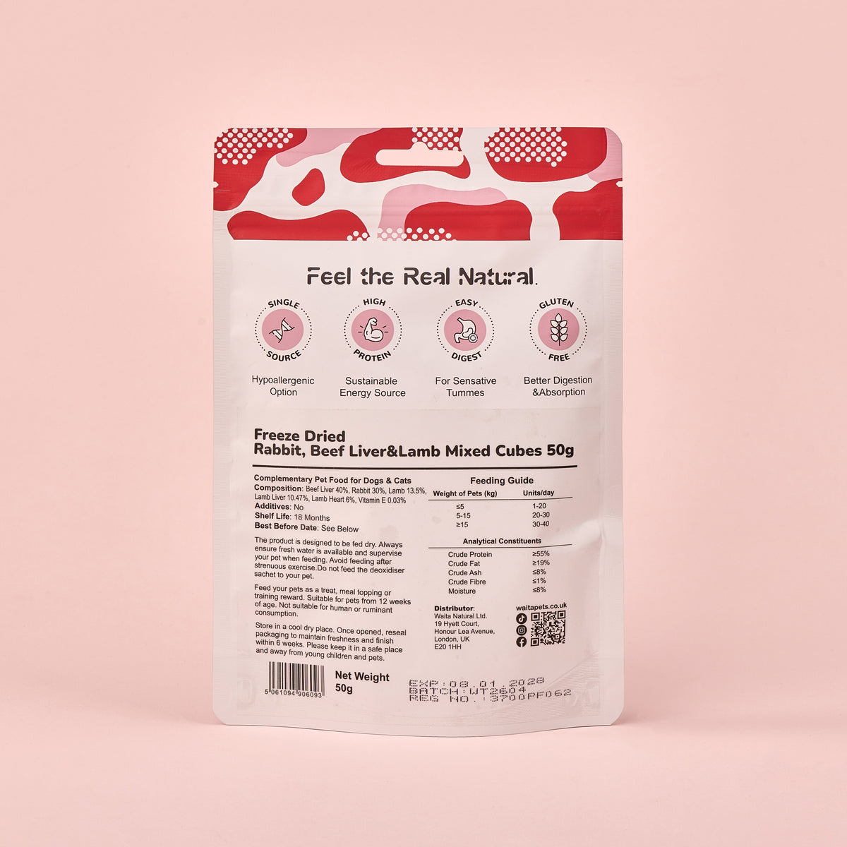 Waita Freeze Dried Mixed Red Meat Cubes (Rabbit, Beef Liver & Lamb) 50g