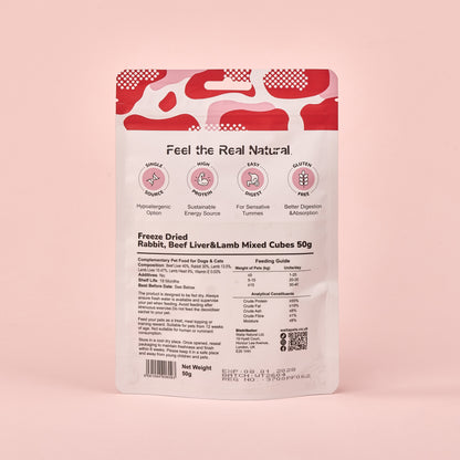 Waita Freeze Dried Mixed Red Meat Cubes (Rabbit, Beef Liver & Lamb) 50g