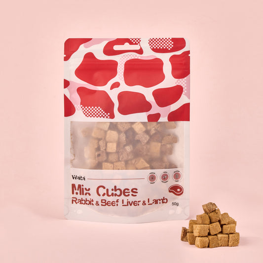 Waita Freeze Dried Mixed Red Meat Cubes (Rabbit, Beef Liver & Lamb) 50g