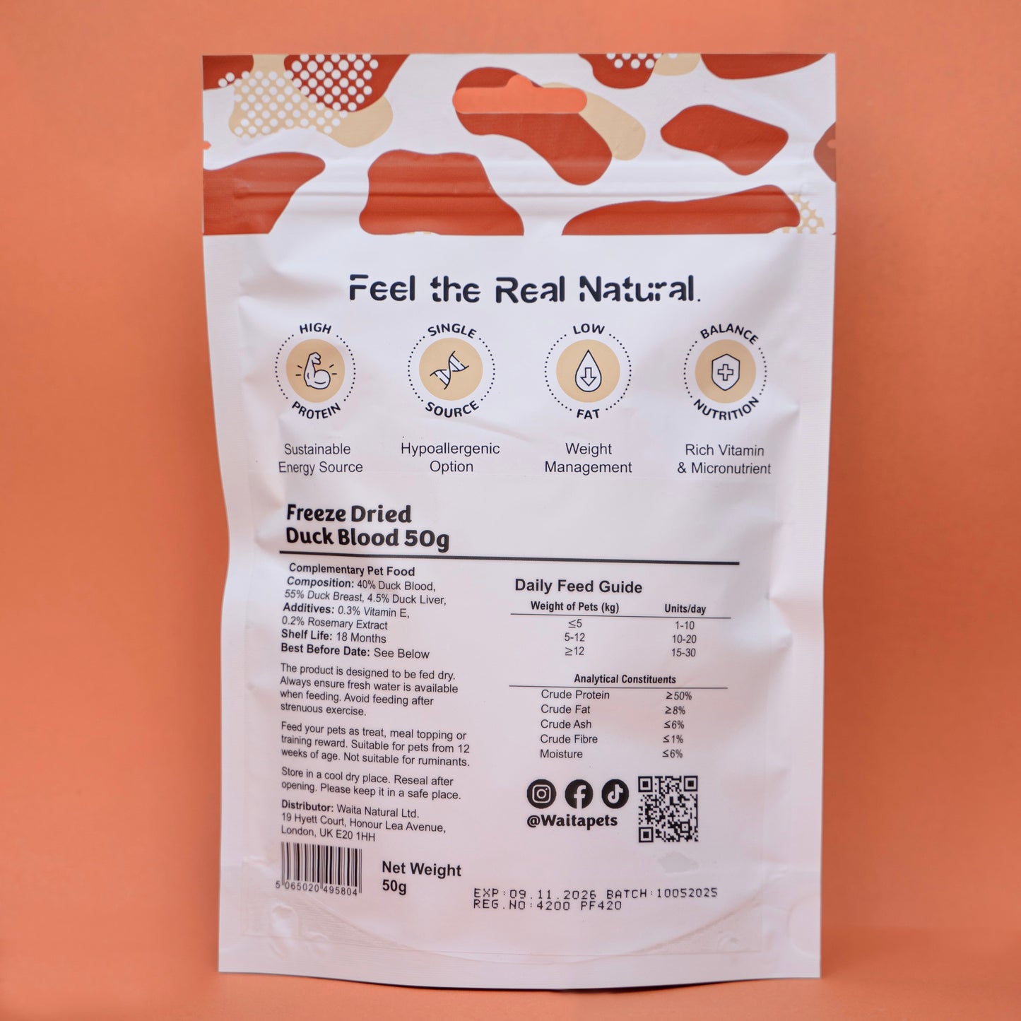 Waita Freeze Dried Duck Blood 50g(1*1cm)/400g/600g
