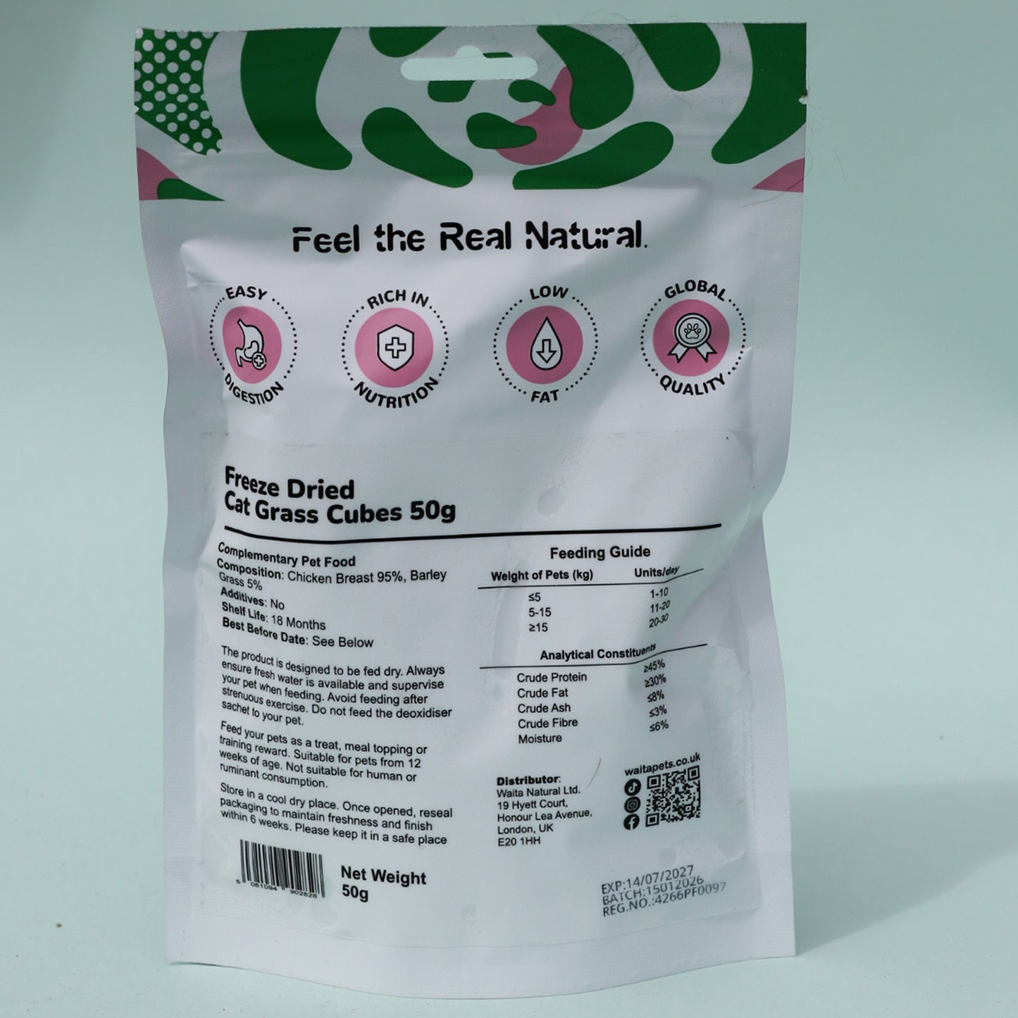 Waita Freeze-Dried Cat Grass Cubes (50g/500g)